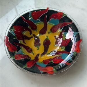 Handcrafted Artistic Bowl‎ with Red and Yellow chili pepper design